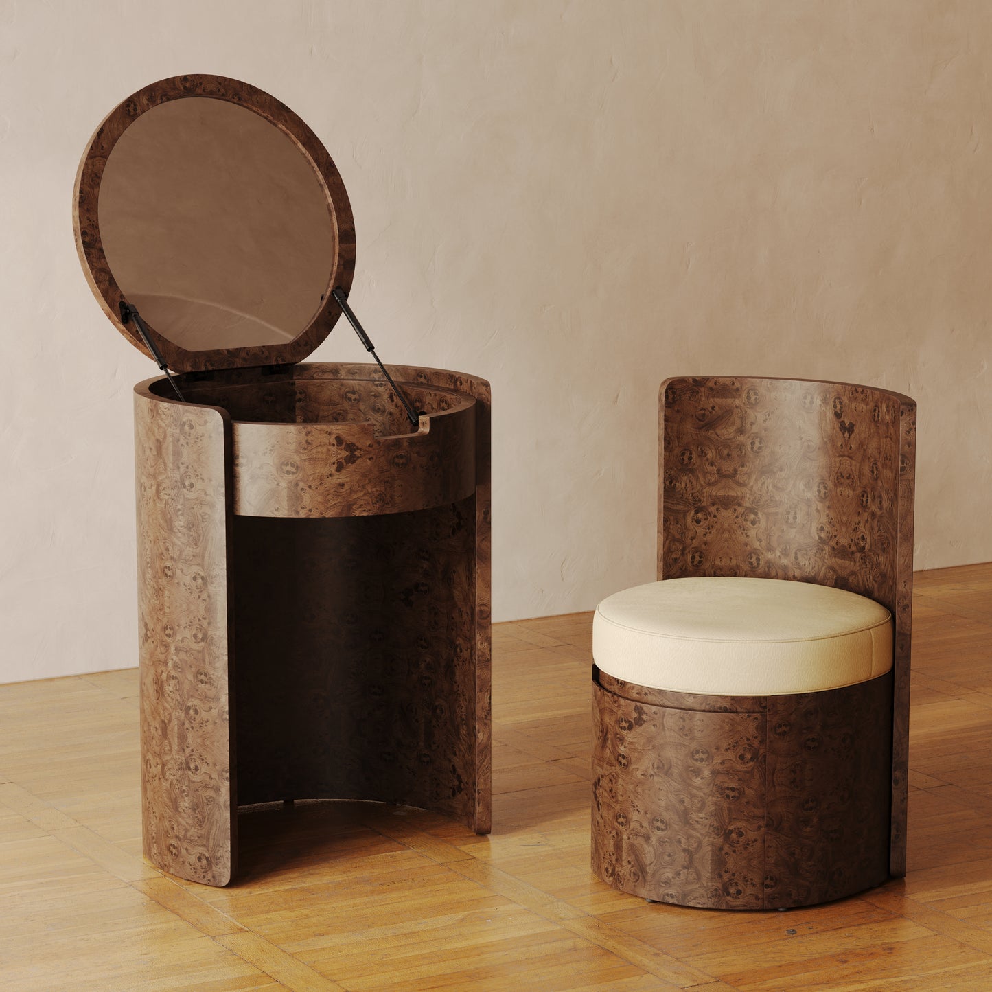 Alma Vanity Set in Burl Wood